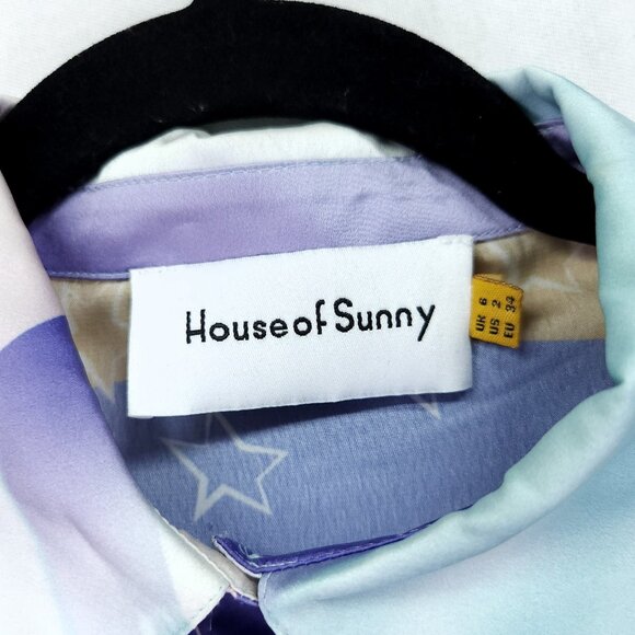 House Of Sunny Nice To Meet You Shirt Womens Size 2 Satin Graphic Button Front - Picture 10 of 16